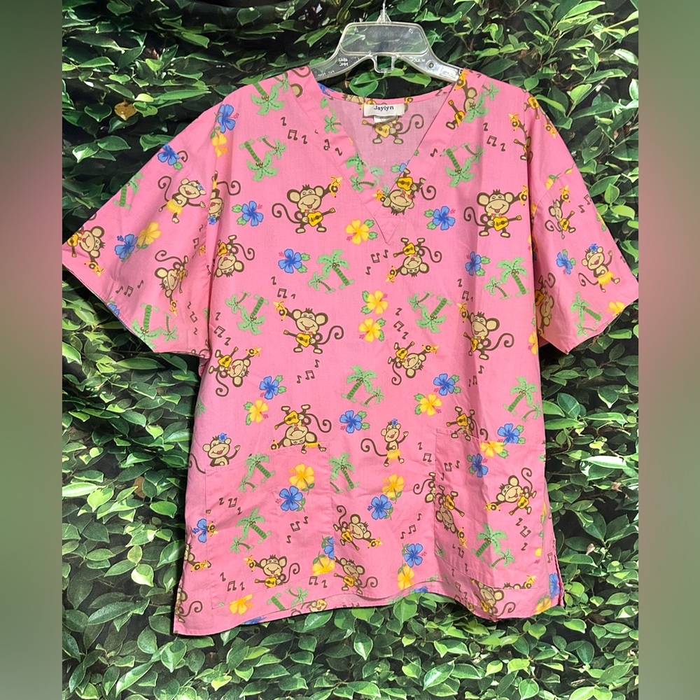 Monkey Banjo Tropical Scrub Top Pink Womens Large